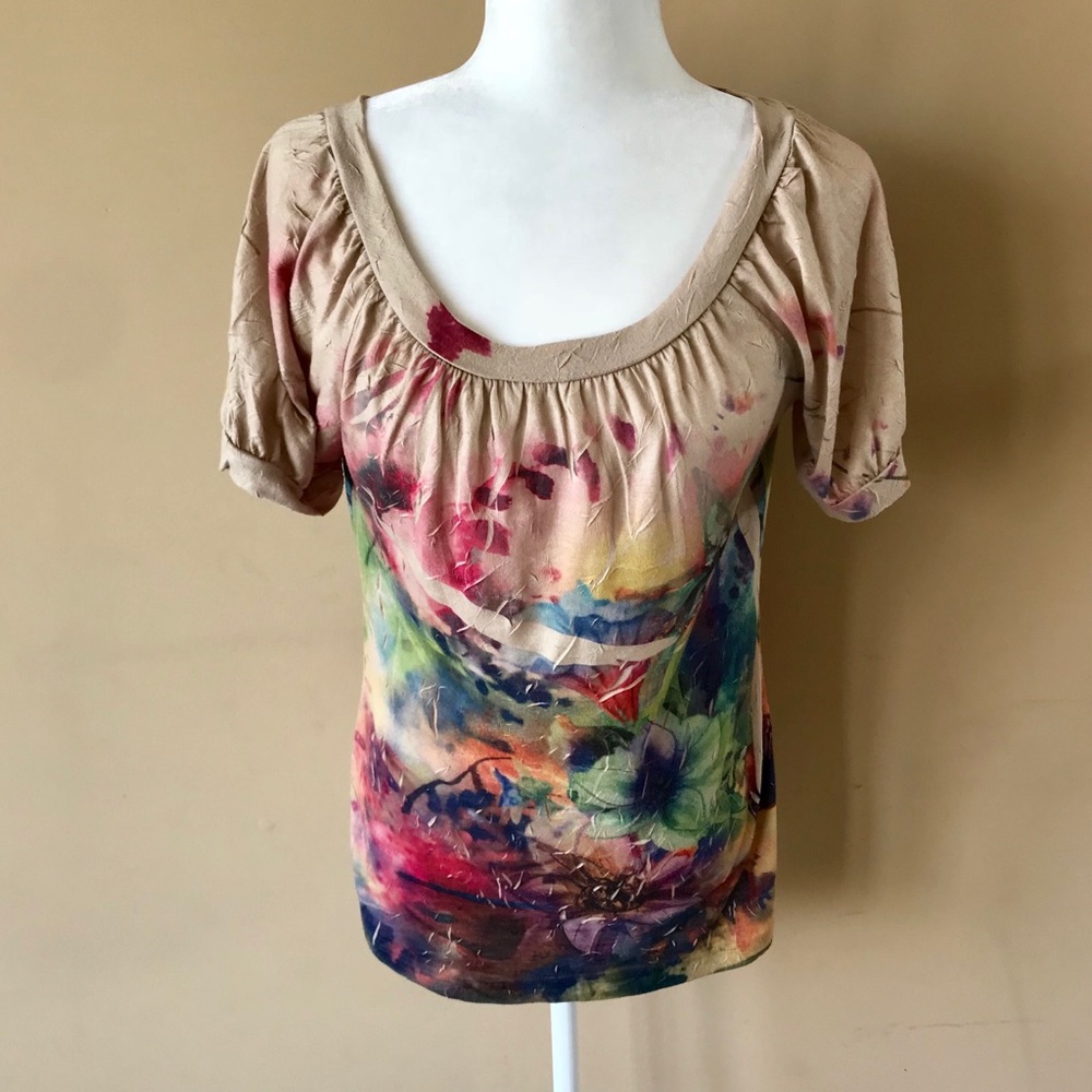 Jessica Max medium tan brown flower shirt women’s